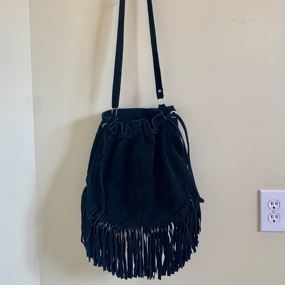 Fringe Suede Bucket Bag